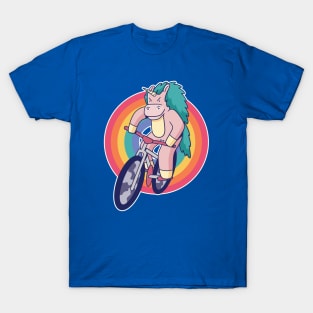 Retro Unicorn on a Bicycle Cartoon T-Shirt